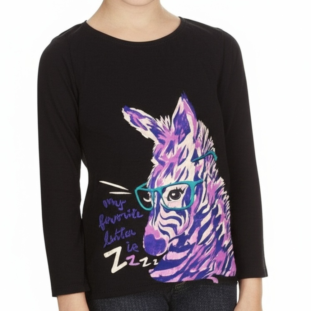 Circo Kids Long Sleeve T-Shirt Girls M 7/8 Zebra Zzzz Sleep Top Black Playful